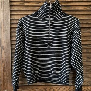 Collar stripe zipper zipper knitted long sleeve top